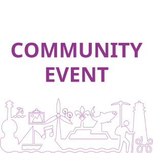 Graphic thumbnail with the text "Community Event" in purple and line art at the bottom.
